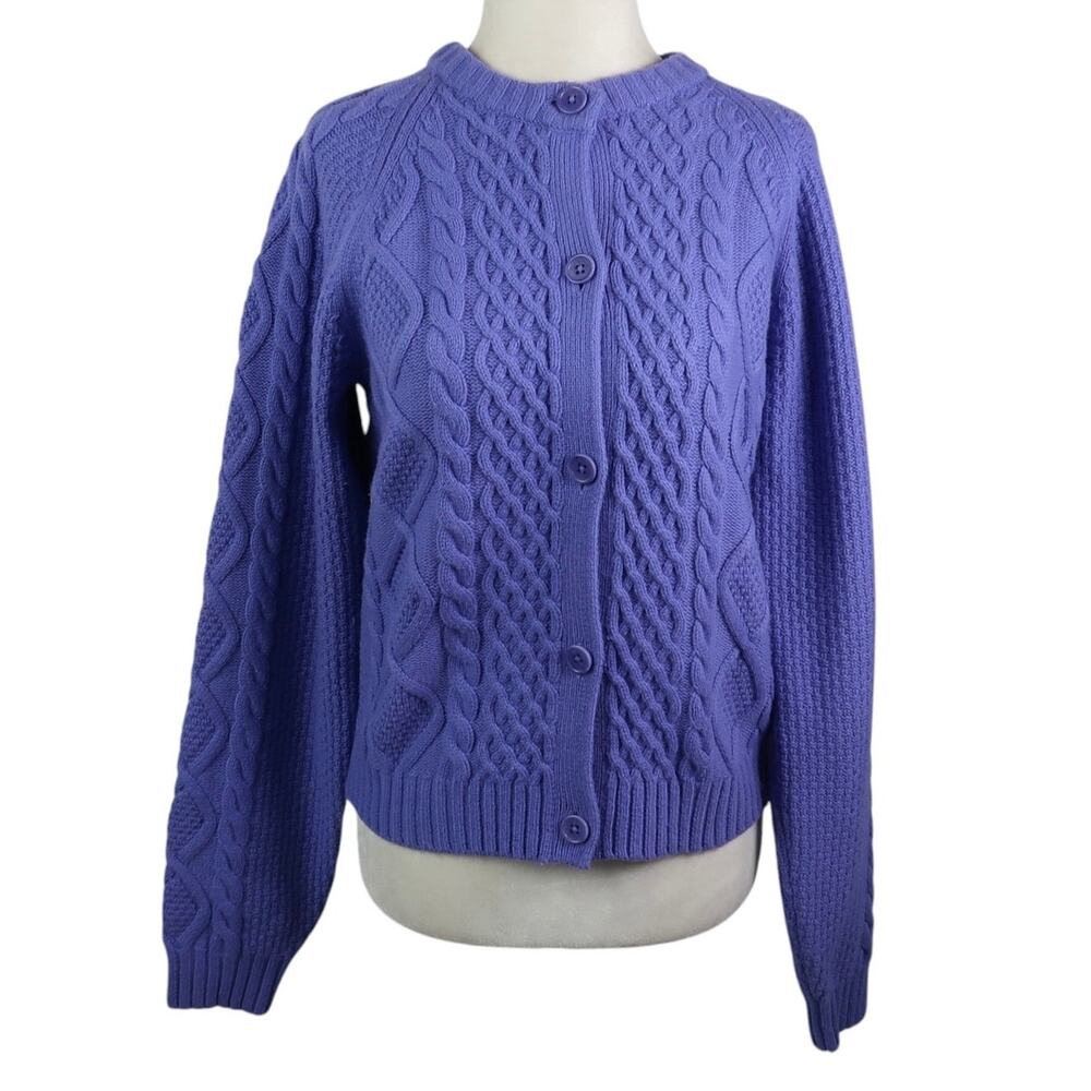 Sunday Best Aritzia Blue Merino Wool Cable Knit Cardigan Sweater S